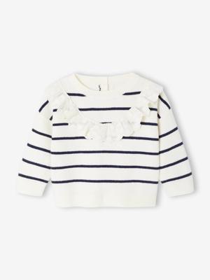 Gemêleerde trui baby meisjes met volant detail marineblauw, gestreept