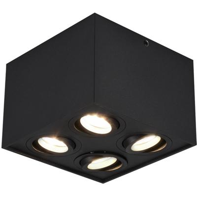 Moderne Mat Zwarte LED Plafondspot met Vier GU10 Fittingen - Aluminium