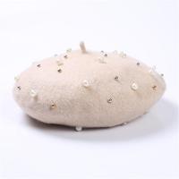 Winter Autumn Women Pearl Rivet Wool Berets Size:M?56-58cm?(Beige) - thumbnail