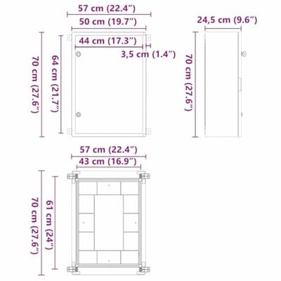 VidaXL Bedieningskast grijs 50 x 24,5 x 70 cm abs kunststof