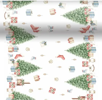 Duni dunicel 3-in-1 tafelloper tree and gift 40x480cm wit, groen