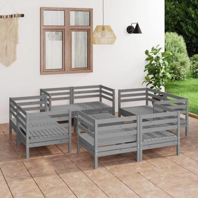 9-delige Loungeset massief grenenhout grijs