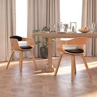 Eetkamerstoelen 2 st gebogen hout en kunstleer zwart - thumbnail