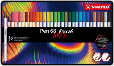 Stabilo pen 68 brush arty metalen doos 30st.