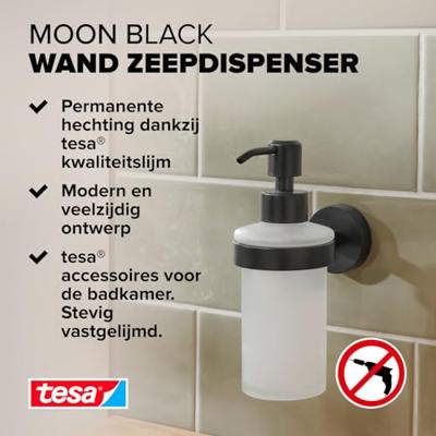 tesa MOON BLACK 40565-00000-00 Zeepdispenser 200 ml Zwart (mat), Glas gesatineerd tesa MOON BLACK 40565-00000-00 Zeepdispenser 200 ml Zwart (mat), Glas gesatineerd