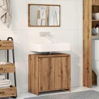 2-delige Badkamermeubelset bewerkt hout artisanaal eikenkleur - thumbnail