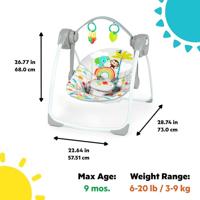 BRIGHT STARTS Playful Paradise draagbare babyschommel, compact en automatisch met muziek, vanaf de geboorte - thumbnail