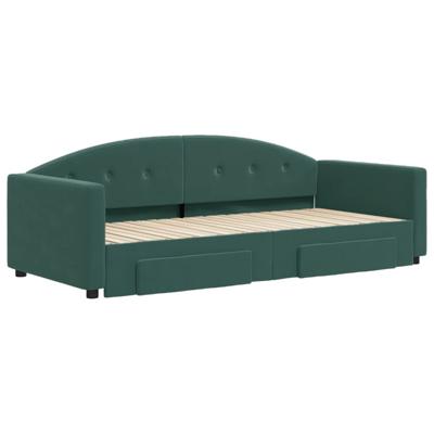 Slaapbank onderschuifbed en lades 90x200 cm fluweel donkergroen
