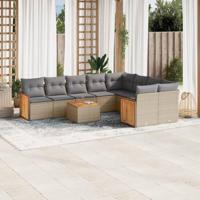 10-delige Loungeset met kussens poly rattan beige - thumbnail