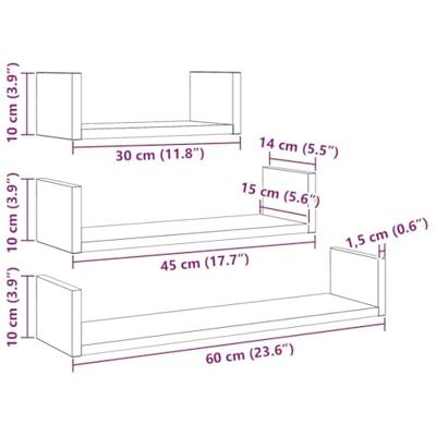 Wandschappen 3 st bewerkt hout zwart eiken