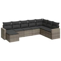 8-delige Loungeset met kussens poly rattan grijs - thumbnail