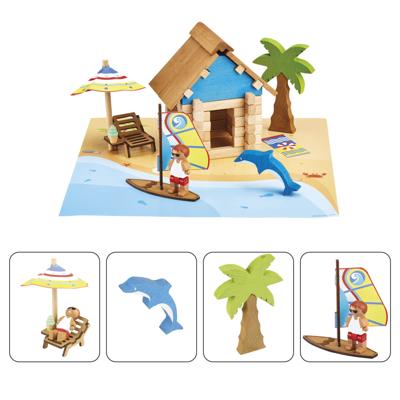 De Strandhut 55 Stuks - JEUJURA - Natuurlijk houten constructiespel, inclusief mat en accessoires, 22x18,5x8,5 cm De Strandhut 55 Stuks - JEUJURA - Natuurlijk houten constructiespel, inclusief mat en accessoires, 22x18,5x8,5 cm