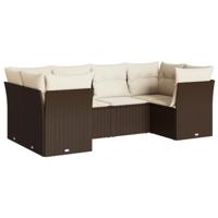 6-delige Loungeset met kussens poly rattan bruin - thumbnail