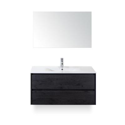 Dante Badmeubelset 100 cm - Black Oak - Keramische Wastafel Wit Enjoy - met Spiegel