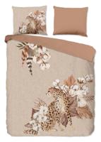Good Morning Dekbedovertrek "tijger en bloemen" - Zand - (240x200/220 cm) - Katoen Flanel - thumbnail