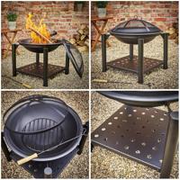 Vuurschaal Ø55cm met Houtlade zwart gepoedercoat staal - thumbnail