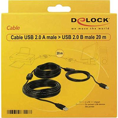 Delock 83557 USB-kabel USB 2.0 USB-A stekker, USB-B stekker 20.00 m Zwart UL gecertificeerd