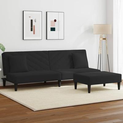 2-delige Loungeset met kussens fluweel zwart - thumbnail