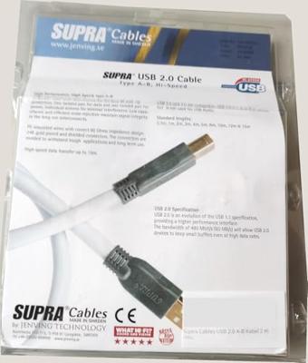 Supra: USB 2.0 A-B kabel - 2 meter Supra: USB 2.0 A-B kabel - 2 meter