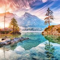 Fotobehang - Meer Hindersee, Bavaria, Duitsland, premium print, inclusief behanglijm - thumbnail