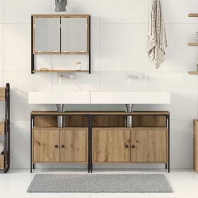 Badkamermeubelset met plank met opslag 3 pcs Bruin Bewerkt hout