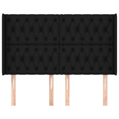 Hoofdbord met randen 147x16x118/128 cm stof zwart - thumbnail