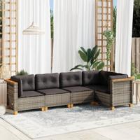 5-delige Loungeset met kussens poly rattan grijs - thumbnail