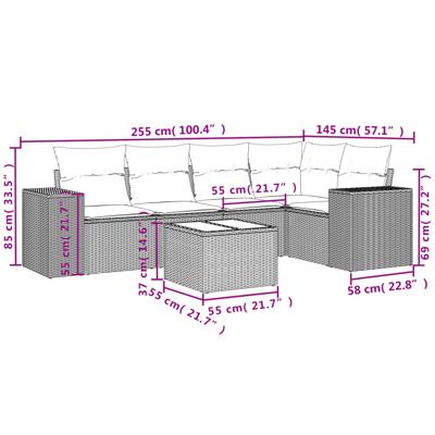5-delige Loungeset met kussens poly rattan beige - thumbnail
