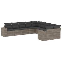 10-delige Loungeset met kussens poly rattan grijs - thumbnail