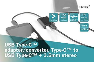 Digitus Audio Adapterkabel [1x USB-C stekker - 2x USB-C bus, Jackplug female 3,5 mm] AK-300400-002-S 20.00 cm Afgeschermd, Afgeschermd (dubbel)