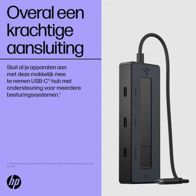 HP - PC 4K USB-C multiport hub, all-in-one kabel, vermogen tot 65 W, 4 USB-C-poorten met snelheden tot 10 Gbit/s, compatibel met Windows 10, Windows 11, WoA, ChromeOS, Android, MacOS, iPadOS, zwart