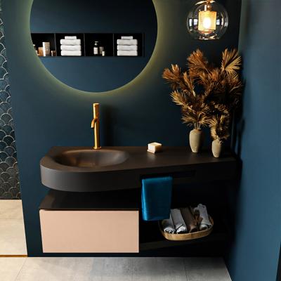 MONDIAZ RIVA 120cm badmeubel onderkast / planchet kleur Rosee met 1 lade. Wastafel DULCET links 1 kraangat kleur Urban.