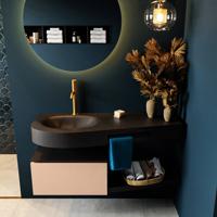 MONDIAZ RIVA 120cm badmeubel onderkast / planchet kleur Rosee met 1 lade. Wastafel DULCET links 1 kraangat kleur Urban. - thumbnail