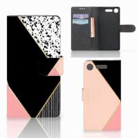 Sony Xperia XZ1 Book Case Zwart Roze Vormen - thumbnail