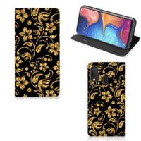 Samsung Galaxy A20e Smart Cover Gouden Bloemen - thumbnail
