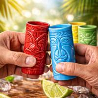 Tiki Shot Glasses - Keramiek - 75 ml - 4 kleuren set - thumbnail