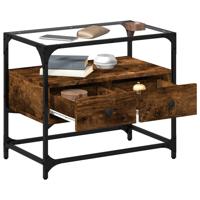 Tv-meubel met glazen blad 60x35x51 cm hout gerookt eikenkleurig - thumbnail