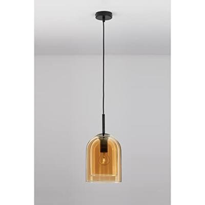 Lyora HanglampVelor enkel zwart met amber glas - 9236730