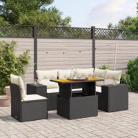 6-delige Loungeset met kussens poly rattan zwart - thumbnail