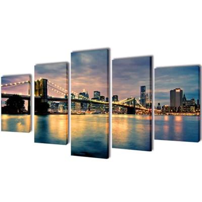 VidaXL Canvas muurdruk set brooklyn bridge rivier uitzicht 200 x 100 cm