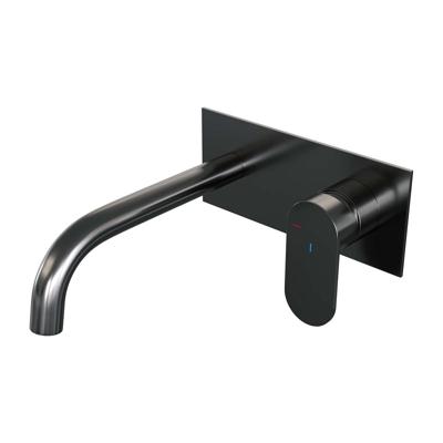 Brauer Gunmetal Edition Inbouw Wastafelmengkraan met Gebogen Uitloop en Afdekplaat Model C1 Gunmetal Geborsteld PVD