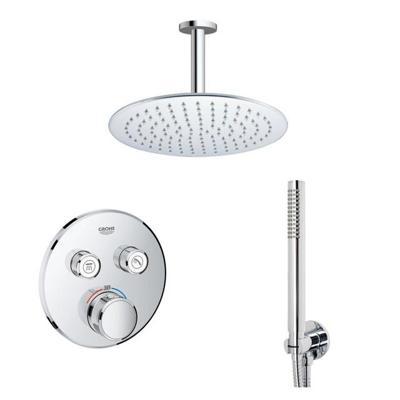 Grohe - Adema Rise Regendoucheset - Inbouw - 2 functies - met Adema Rise hoofddouche 30cm - staafhanddouche - plafondarm - Grohe Grohtherm inbouwthermostaat - chroom SW104917/SW105953/SW377830/SW496810/SW542643/SW720