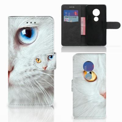 Motorola Moto G7 Play | Telefoonhoesje | Met pasjeshouder | Witte Kat