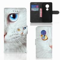 Motorola Moto G7 Play | Telefoonhoesje | Met pasjeshouder | Witte Kat - thumbnail