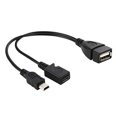 USB 2.0 Vrouwtje naar Mini USB Mannetje + Micro 5 Pin Vrouwtje Type A Kabel, Lengte: 20 cm
