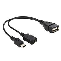 USB 2.0 Vrouwtje naar Mini USB Mannetje + Micro 5 Pin Vrouwtje Type A Kabel, Lengte: 20 cm - thumbnail