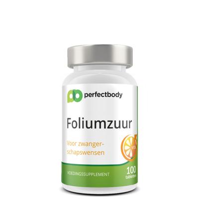 Foliumzuur tabletten - 400mcg per tablet - Voor zwangerschap & concentratie - 100 tabletten PerfectBody Foliumzuur tabletten - 400mcg per tablet - Voor zwangerschap & concentratie - 100 tabletten PerfectBody