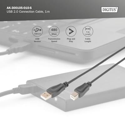 Digitus USB-kabel USB 2.0 USB-A stekker, USB-B stekker 1.00 m Zwart Rond, Afgeschermd (dubbel) AK-300105-010-S Digitus USB-kabel USB 2.0 USB-A stekker, USB-B stekker 1.00 m Zwart Rond, Afgeschermd (dubbel) AK-300105-010-S