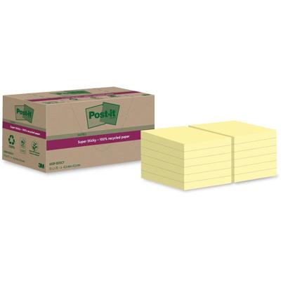 Post-it Super Sticky Notes Recycled, 70 vel, ft 47,6 x 47,6 mm, geel, pak van 12 blokken Post-it Super Sticky Notes Recycled, 70 vel, ft 47,6 x 47,6 mm, geel, pak van 12 blokken