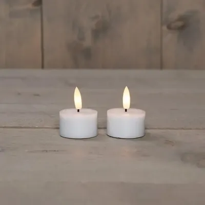 Theelicht led 3d vlam op batterij met timer 2 stuks d4h5 cm wit Anna's Collection - Annas collection